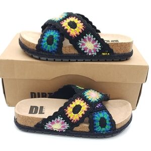 Dirty Laundry DL Crochet Platform Slides Jute Braided Boho Sandal Women Size 6.5